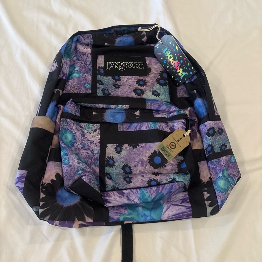 JanSport Superbreak Blue and Purple Floral photo negative  Backpack
